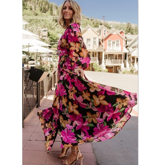 Baltic Born Katinka Wrap Maxi Dress Black Multi Floral Size S NWT Party Wedding - Picture 2 of 16